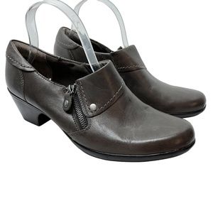 CLARKS BENDABLES Gray Genuine Leather Clogs Loafers Casual Chunky Heels Shoes 11